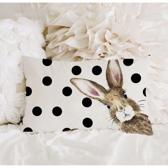 Pillow Cover 12x20 inch Bunny Head Polka Dots Throw Pillow Spring Decoration NEW - Picture 4 of 6